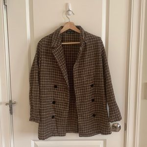 Brown Wool-Mix Plaid Blazer